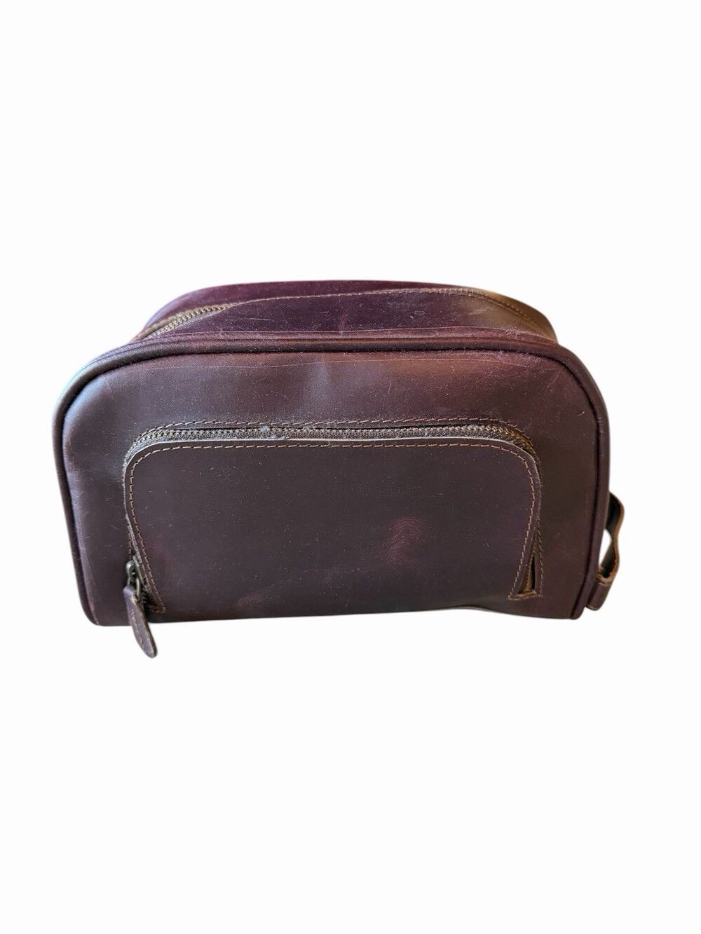 New Brown Leather Men's Toiletry Shaving Bag Metal Zippers Distressed Retro